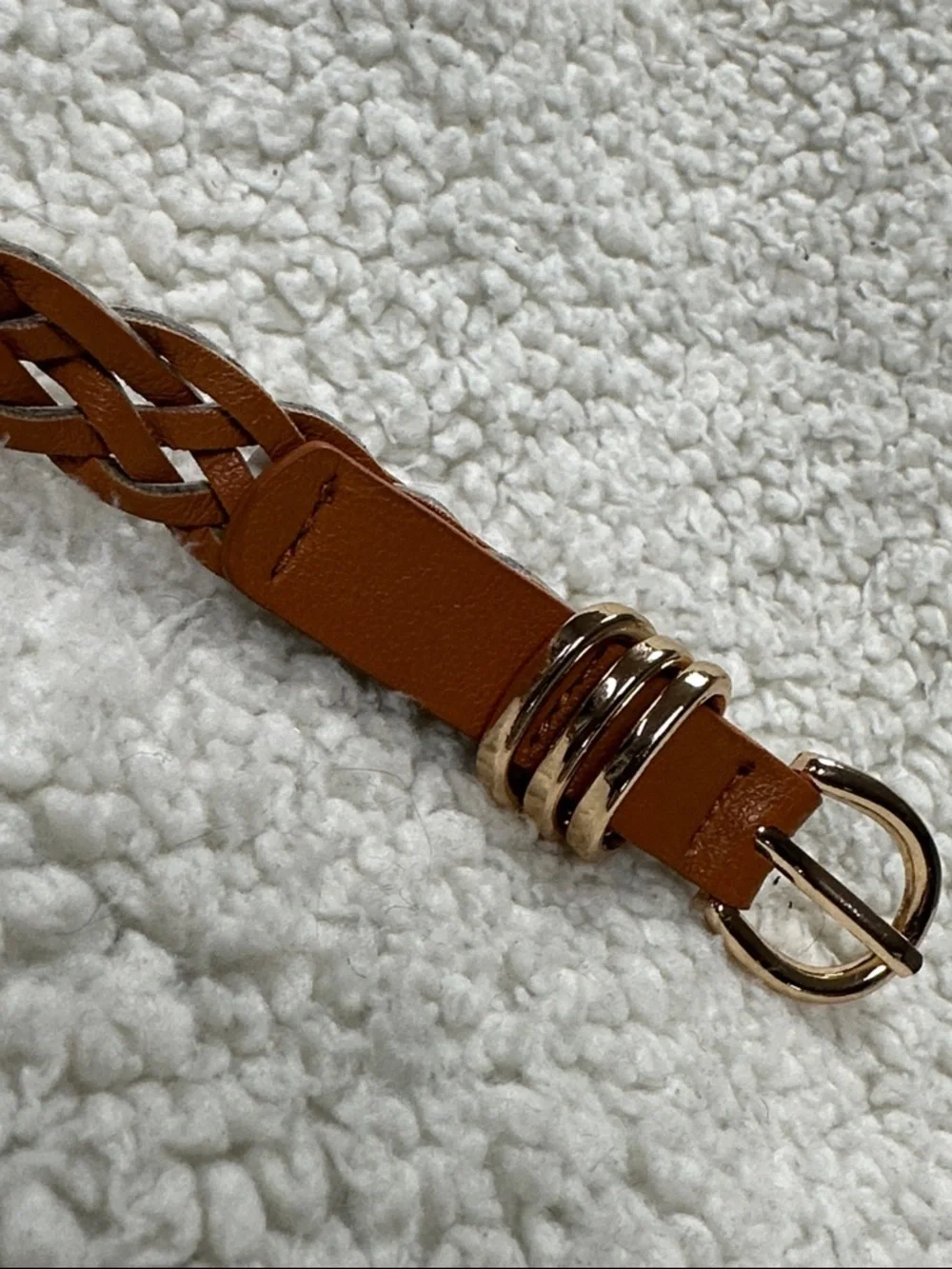Ultra Skinny Braided Belt Woman’s  Carmel  Brown Vegan Leather Belt, L / XL